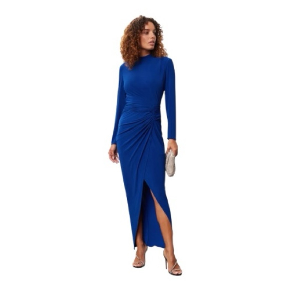 Rene Ruiz Collection Ruched Gown Maxi Long Sleeves Royal Blue Jersey Size 10